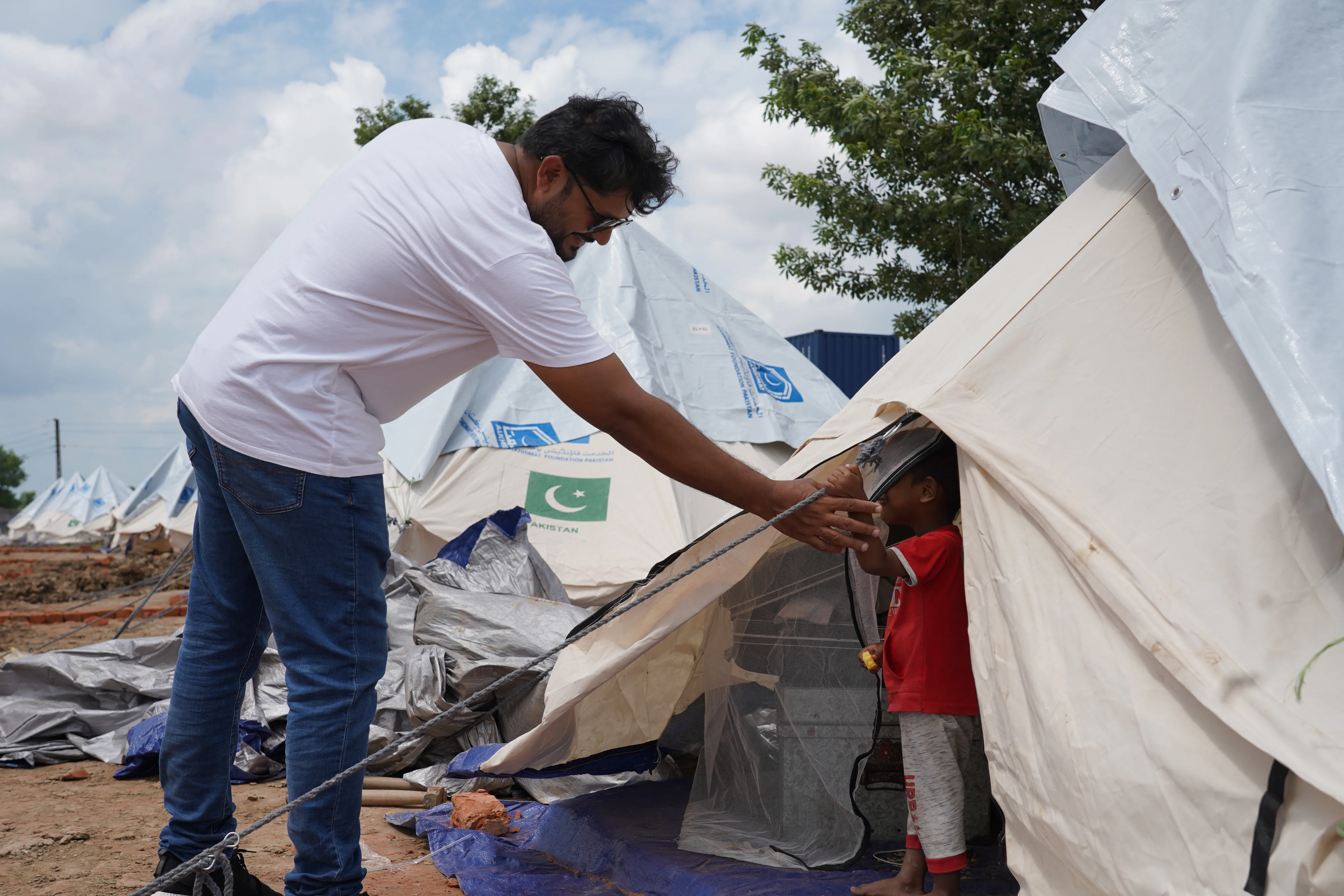 Disaster relief team distributing supplies